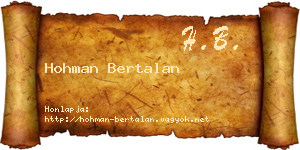 Hohman Bertalan névjegykártya
